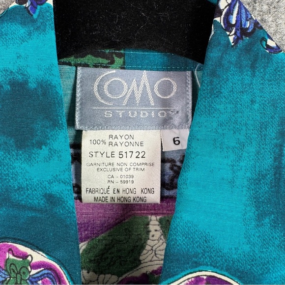 COMO Studio Vintage Artsy Hippie Tarot Print Shirt Teal Purple Rayon Size 6 - Picture 9 of 16